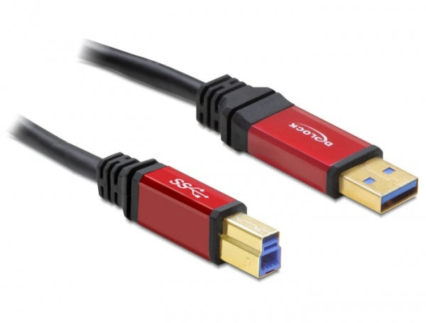 DeLOCK USB-A auf USB-B Kabel – USB 3.2 Gen 1 (5 Gbit/s) – 3 m – Goldstecker – Schwarz