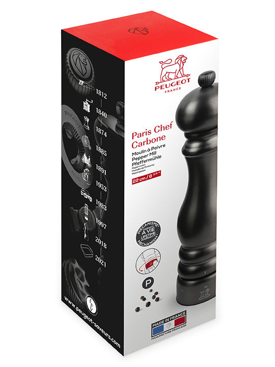 Peugeot Pfeffermühle Paris Chef – Manueller Betrieb, Stahlmahlwerk – Edelstahl – Schwarz – 22 cm