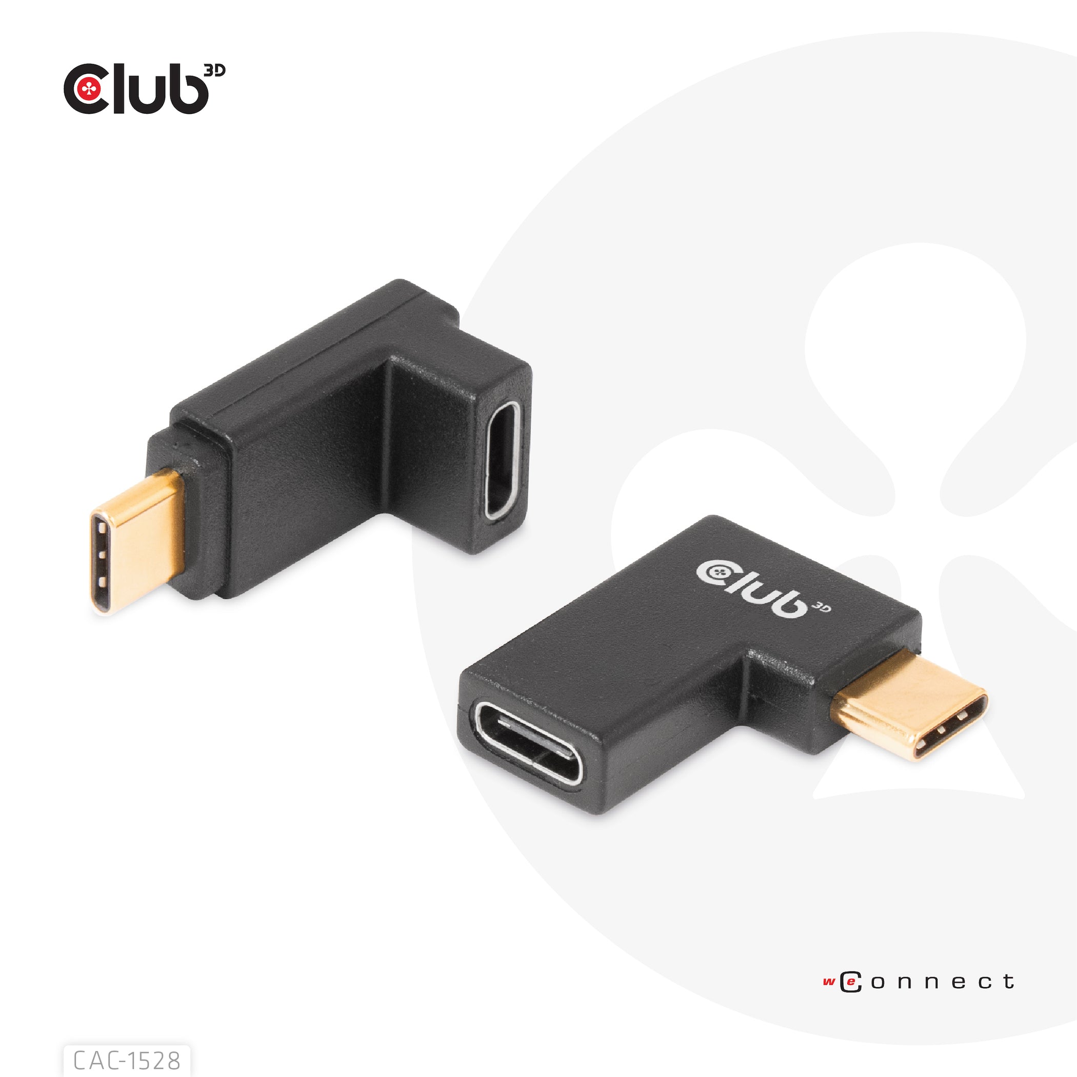CLUB3D USB-C zu USB-C Adapter – 4K (3840 × 2160) @ 120 Hz, USB 3.2 Gen 2 (10 Gbit/s), gewinkelter Stecker