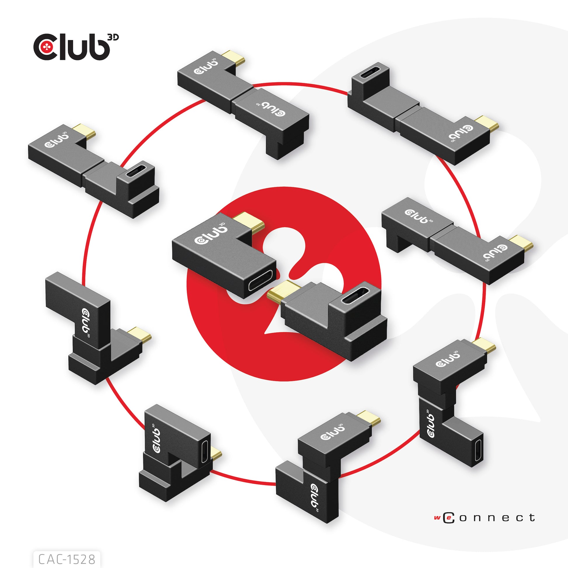 CLUB3D USB-C zu USB-C Adapter – 4K (3840 × 2160) @ 120 Hz, USB 3.2 Gen 2 (10 Gbit/s), gewinkelter Stecker