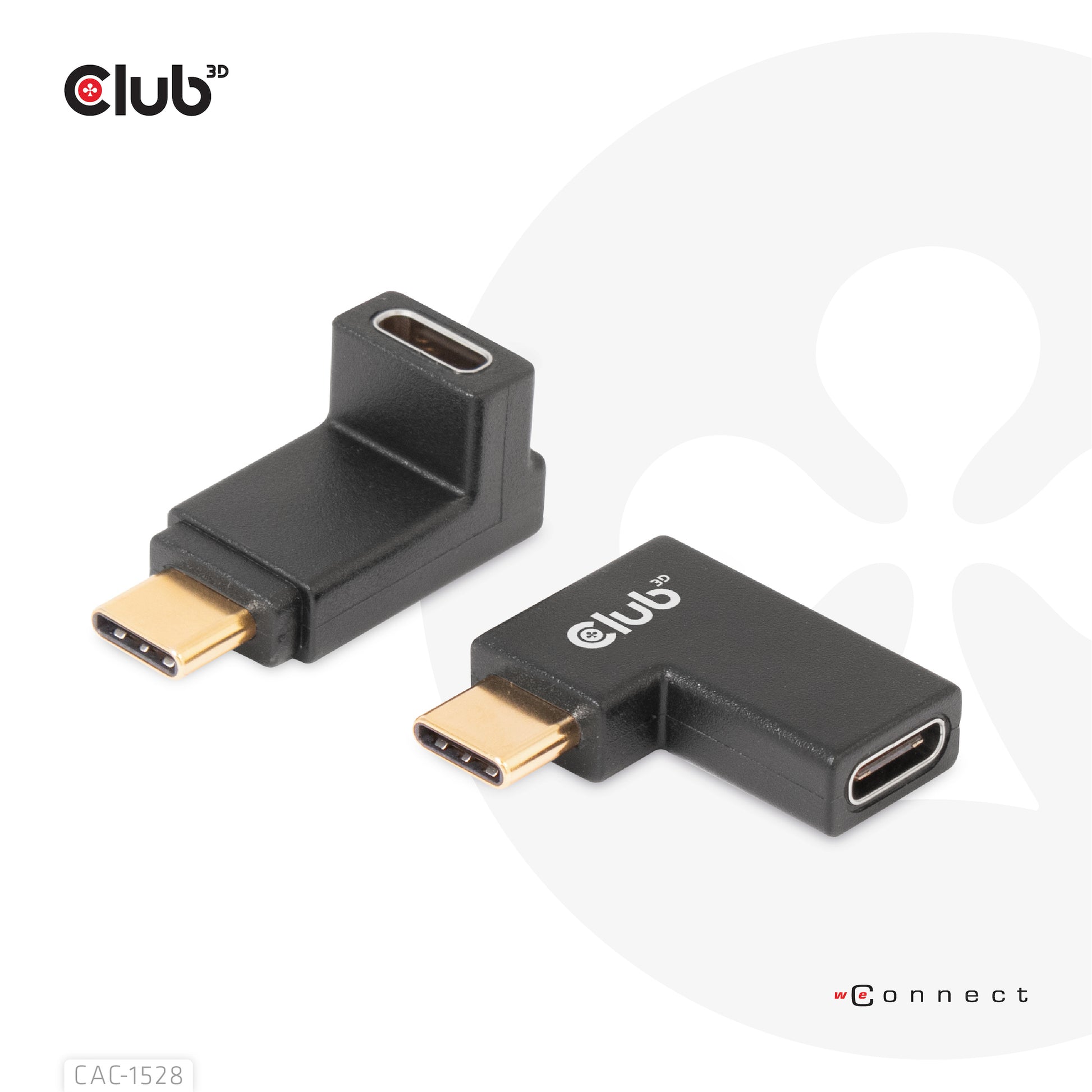 CLUB3D USB-C zu USB-C Adapter – 4K (3840 × 2160) @ 120 Hz, USB 3.2 Gen 2 (10 Gbit/s), gewinkelter Stecker