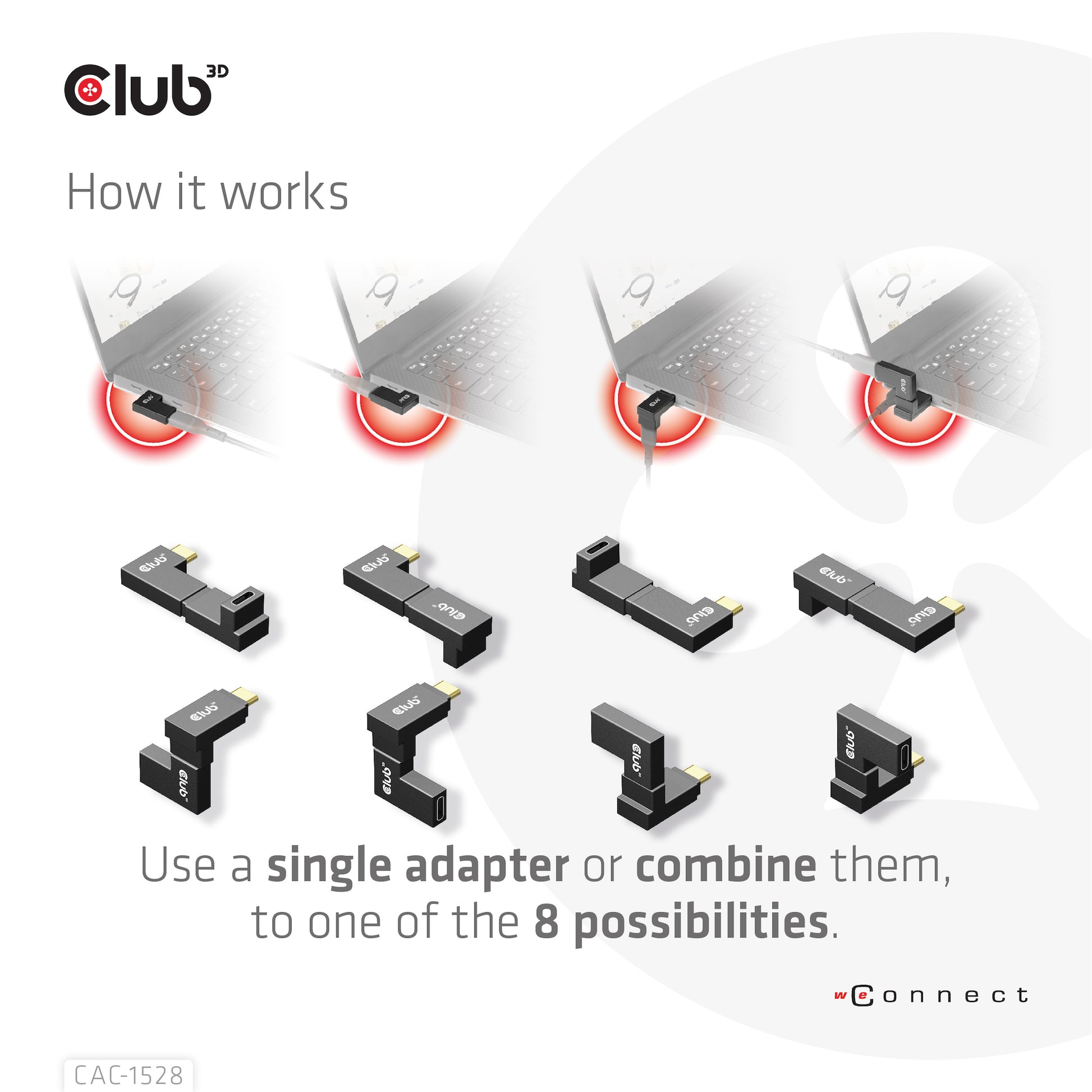 CLUB3D USB-C zu USB-C Adapter – 4K (3840 × 2160) @ 120 Hz, USB 3.2 Gen 2 (10 Gbit/s), gewinkelter Stecker