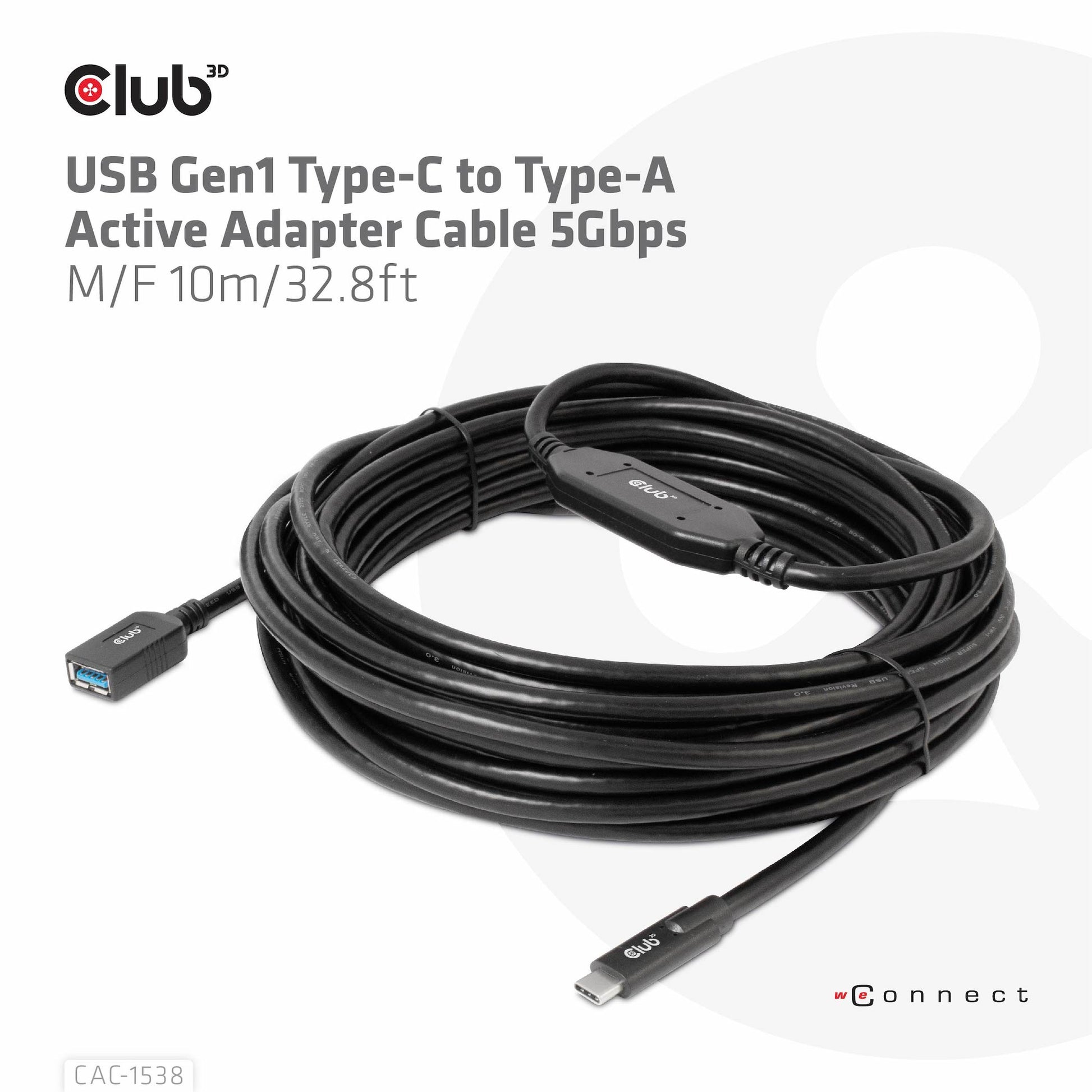 CLUB3D Club 3D – USB-Kabel, USB-C zu USB-A, 10 m, USB 3, Lade-/Datenkabel
