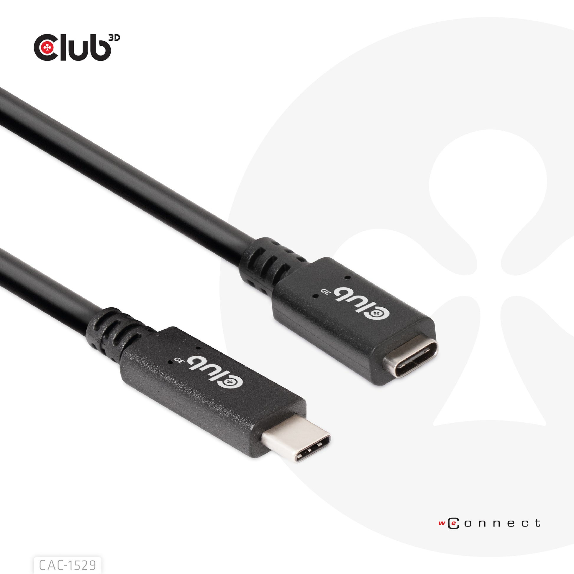 CLUB3D Club 3D – USB-C Verlängerungskabel (Stecker auf Buchse) – USB 3.2 Gen 1 (5 Gbit/s) – 2 m – PD 60 W – Schwarz