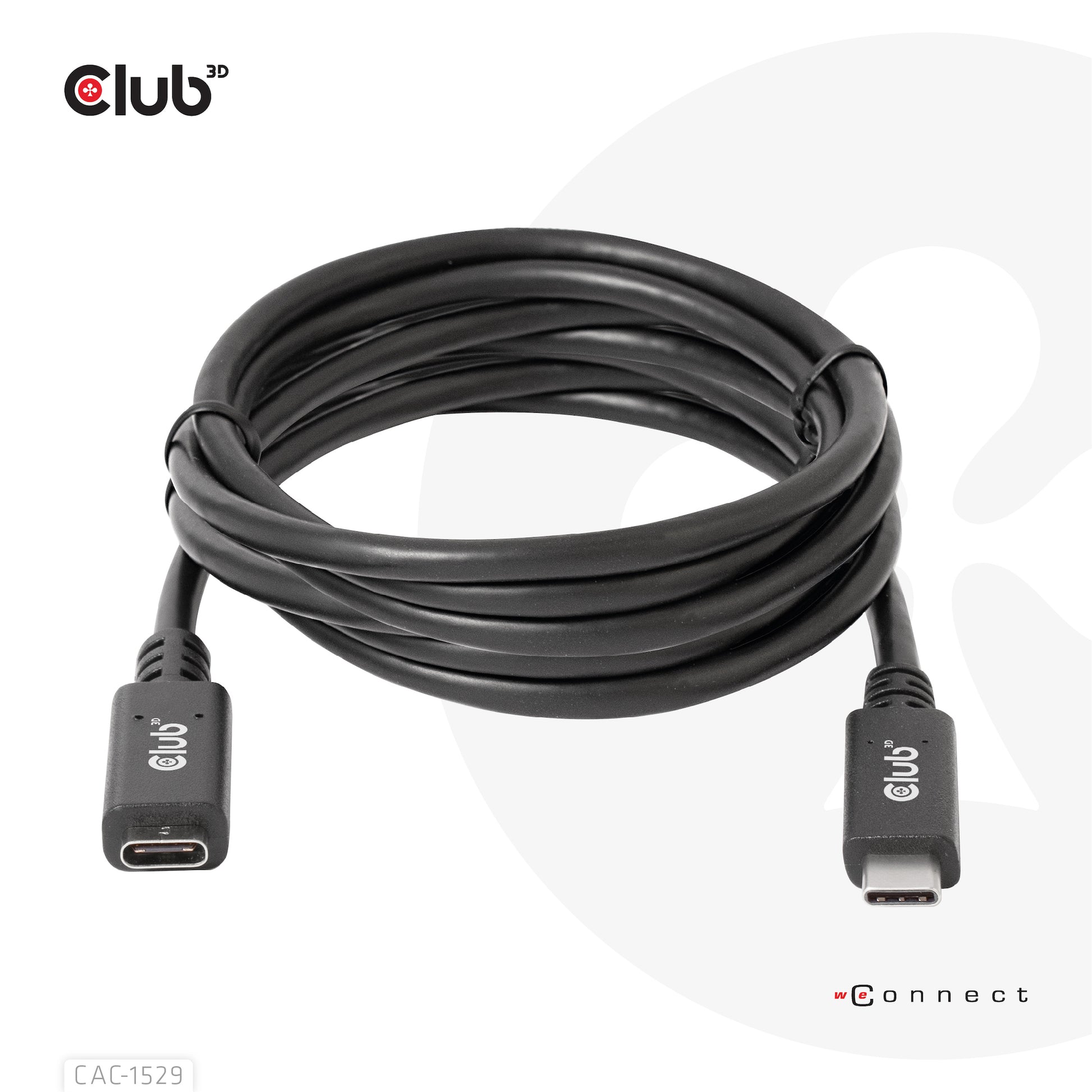 CLUB3D Club 3D – USB-C Verlängerungskabel (Stecker auf Buchse) – USB 3.2 Gen 1 (5 Gbit/s) – 2 m – PD 60 W – Schwarz