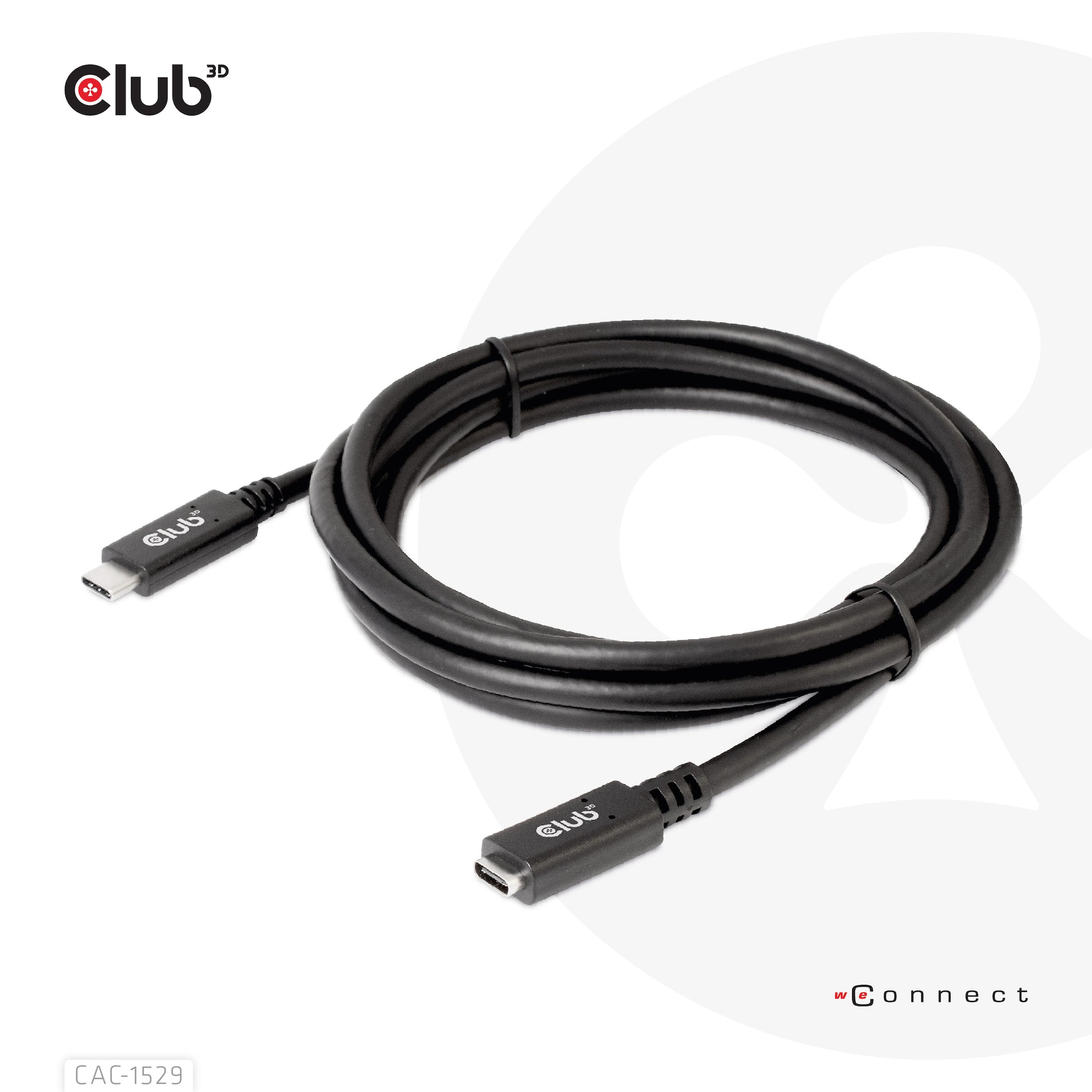 CLUB3D Club 3D – USB-C Verlängerungskabel (Stecker auf Buchse) – USB 3.2 Gen 1 (5 Gbit/s) – 2 m – PD 60 W – Schwarz