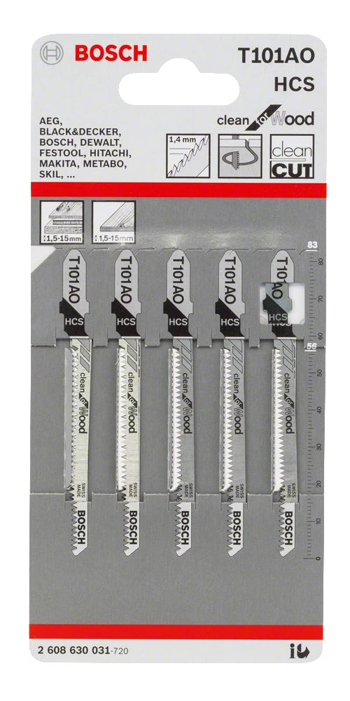 Bosch Professionelles Stichsägeblatt 83 mm HCS – für Holz – 5 Stk