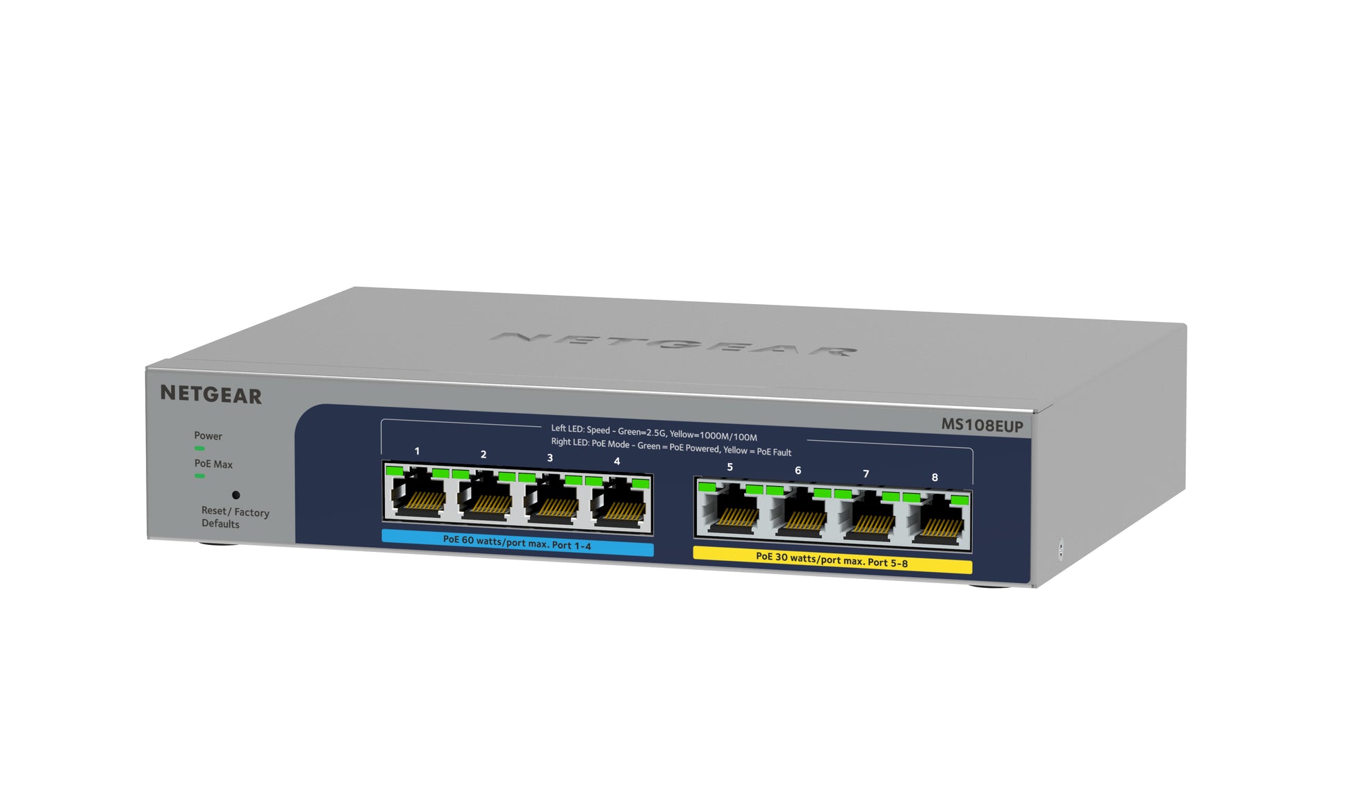 NETGEAR MS108EUP – Managed L2/L3 Switch – 8× 2,5G, PoE++, PoE-Budget 230 W, Desktop