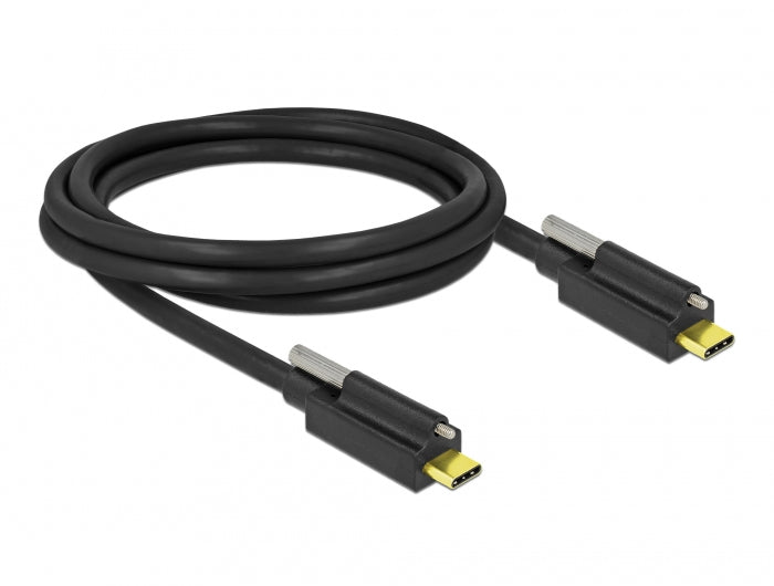 DeLOCK USB-C auf USB-C Kabel – USB 3.2 Gen 2 (10 Gbit/s) – 2 m – Verschraubbar, Goldstecker – Schwarz