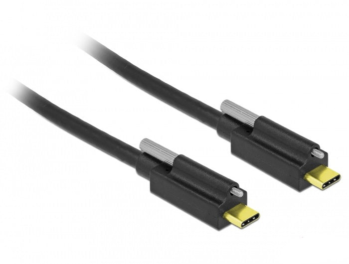 DeLOCK USB-C auf USB-C Kabel – USB 3.2 Gen 2 (10 Gbit/s) – 2 m – Verschraubbar, Goldstecker – Schwarz