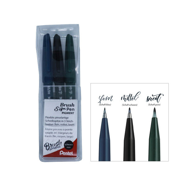 Pentel Pinselstifte, wasserfest, 3 Stk.