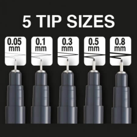 Pentel Fineliner – 5er-Set – Schwarz – Wasserfest
