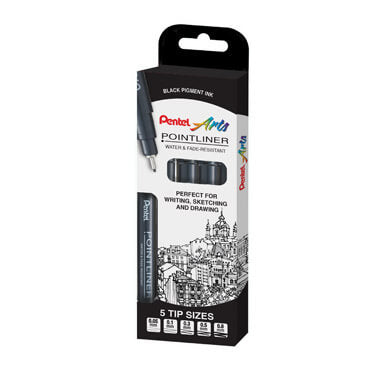 Pentel Fineliner – 5er-Set – Schwarz – Wasserfest