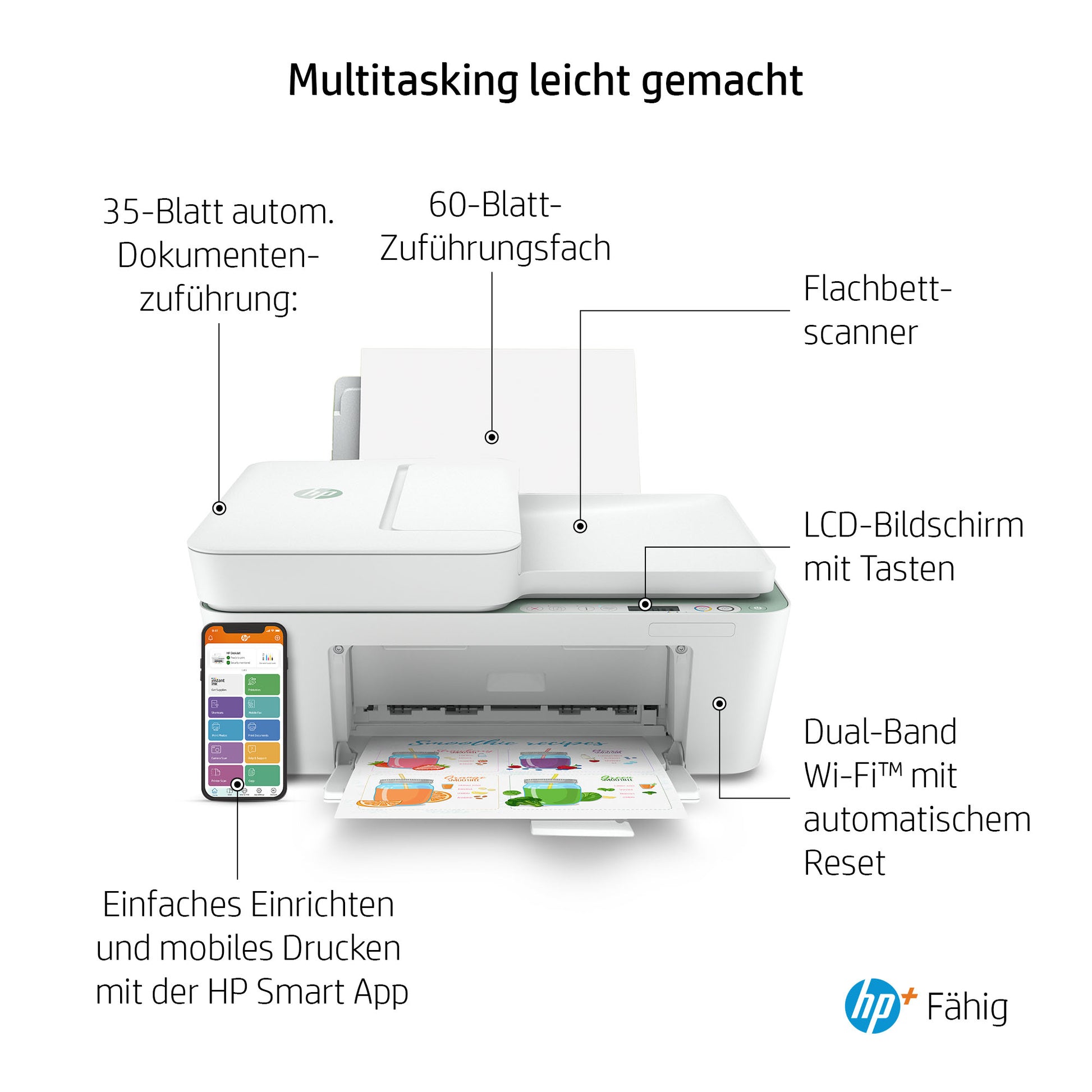HP DeskJet 4122e – Farbtintenstrahl-Multifunktionsdrucker, A4, 4-in-1, Duplex, ADF, WLAN, AirPrint, Mopria