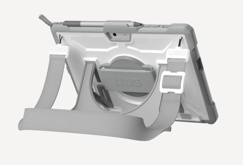 Urban Armor Gear UAG Plasma Healthcare Tablet-Hülle für Surface Go 2 – Stossfest bis 1,2 m, Stifteinschub – Silber/Grau