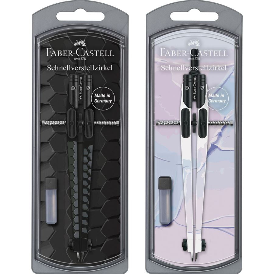 Faber-Castell Schnellverstellzirkel – Länge 170 mm, max. Kreis-Ø 39 cm, im Etui, Schwarz, Silber