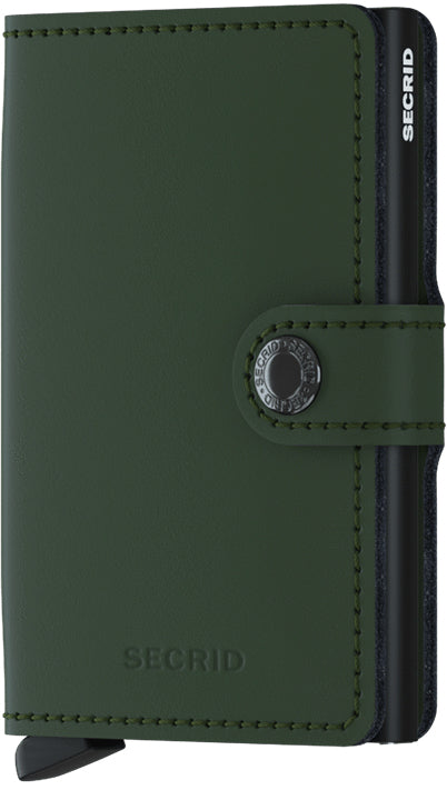 Secrid Miniwallet – RFID-Schutz, 10 Karten – 65×102×21 mm – Dunkelgrün/Schwarz – Leder/Aluminium