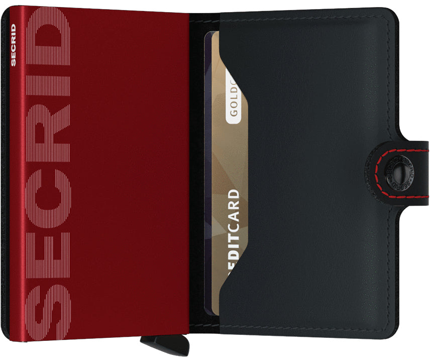 Secrid Kartenetui Miniwallet – RFID-Schutz – 10 Karten – 65×102×21 mm – Schwarz matt – Aluminium, Leder