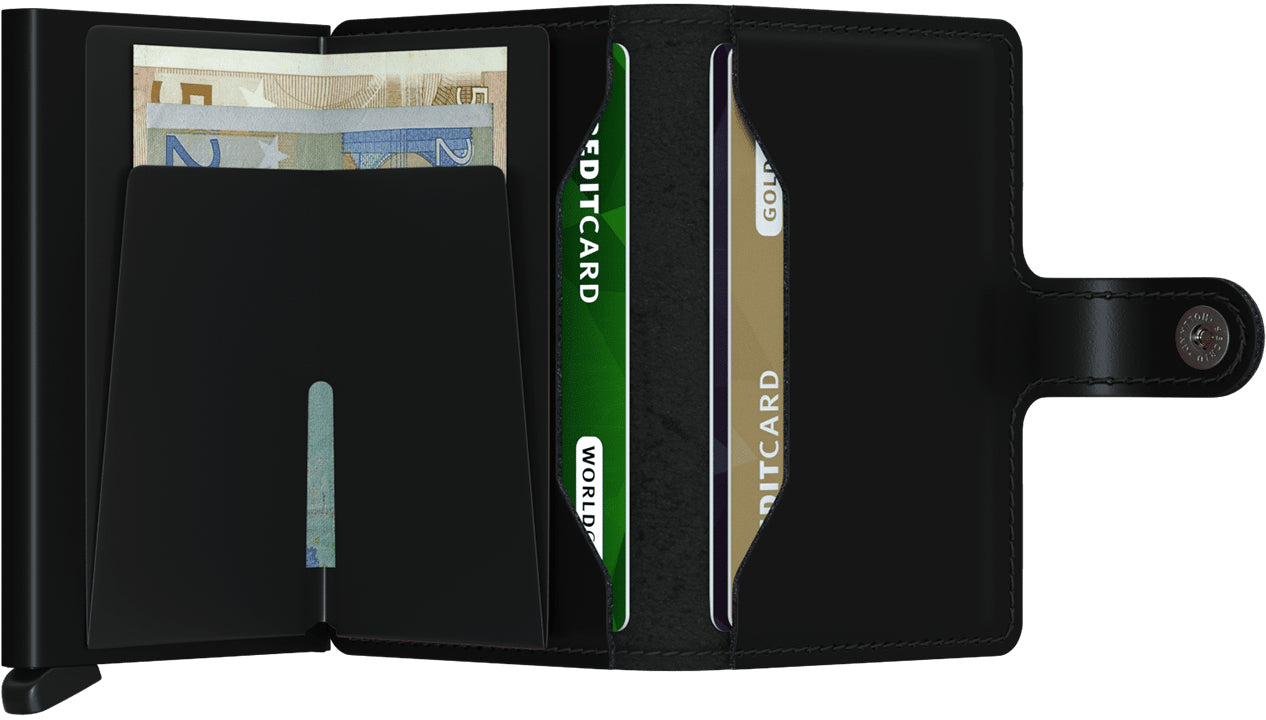 Secrid Miniwallet Kartenetui – RFID-Schutz, 10 Karten – 65 × 102 × 21 mm – Aluminium, Leder – Schwarz Matt