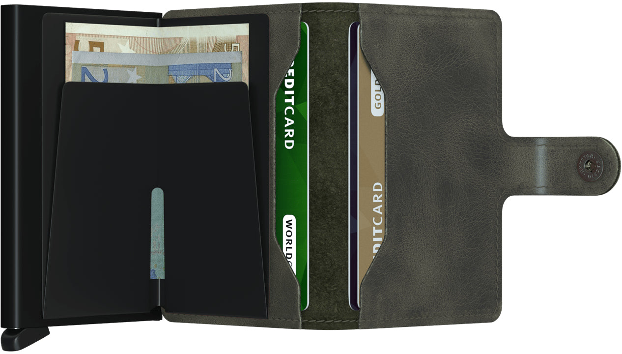 Secrid Miniwallet Kartenetui – RFID-Schutz, 10 Karten – 65 × 102 × 21 mm – Schwarz, Olive – Leder – 1 Stk.