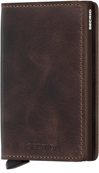 Secrid Slimwallet Kartenetui – RFID-Schutz, 12 Karten – 68×102×16 mm – Schokolade, Aluminium/Leder