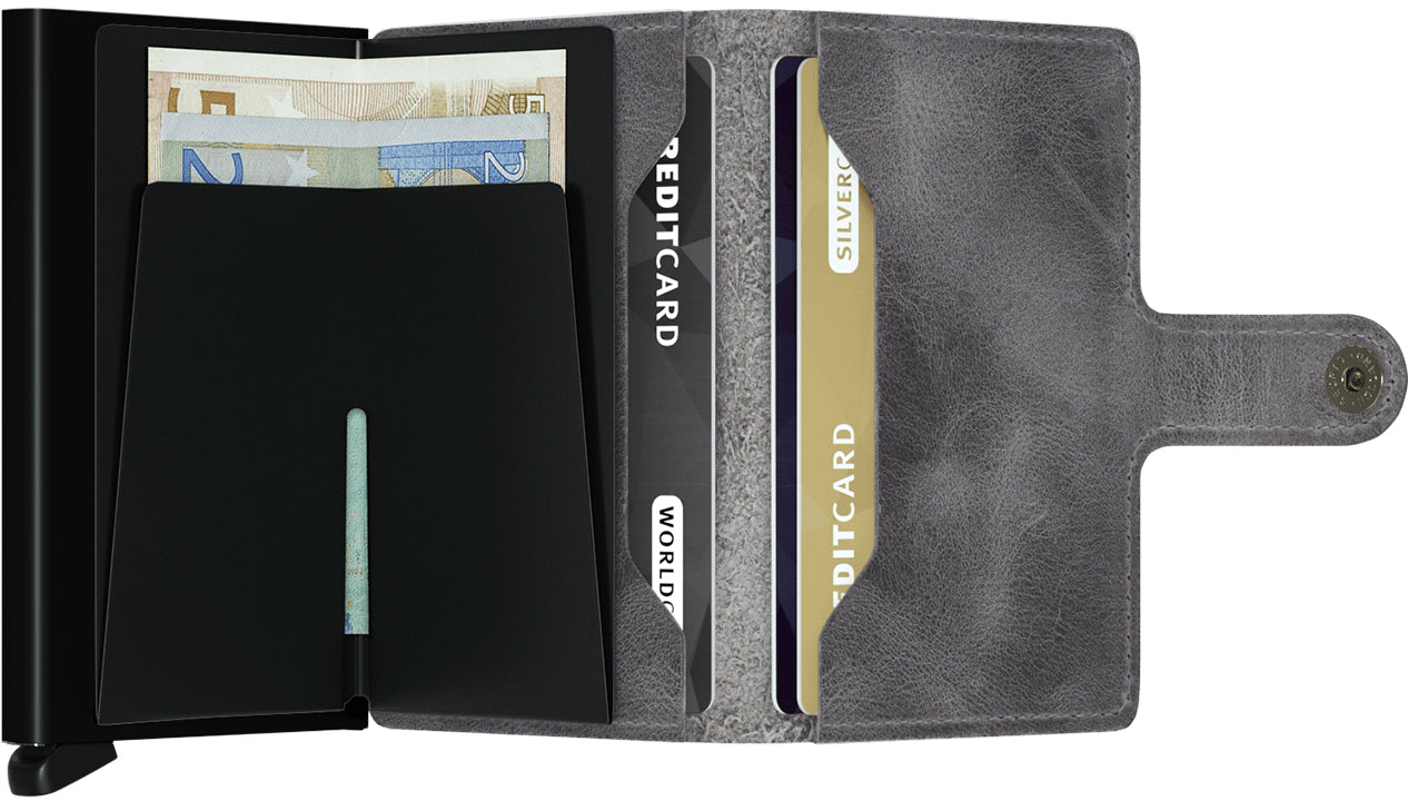 Secrid Kartenetui Miniwallet – RFID-Schutz, Schnappverschluss – 10 Karten, 65 × 102 × 21 mm – Schwarz/Grau