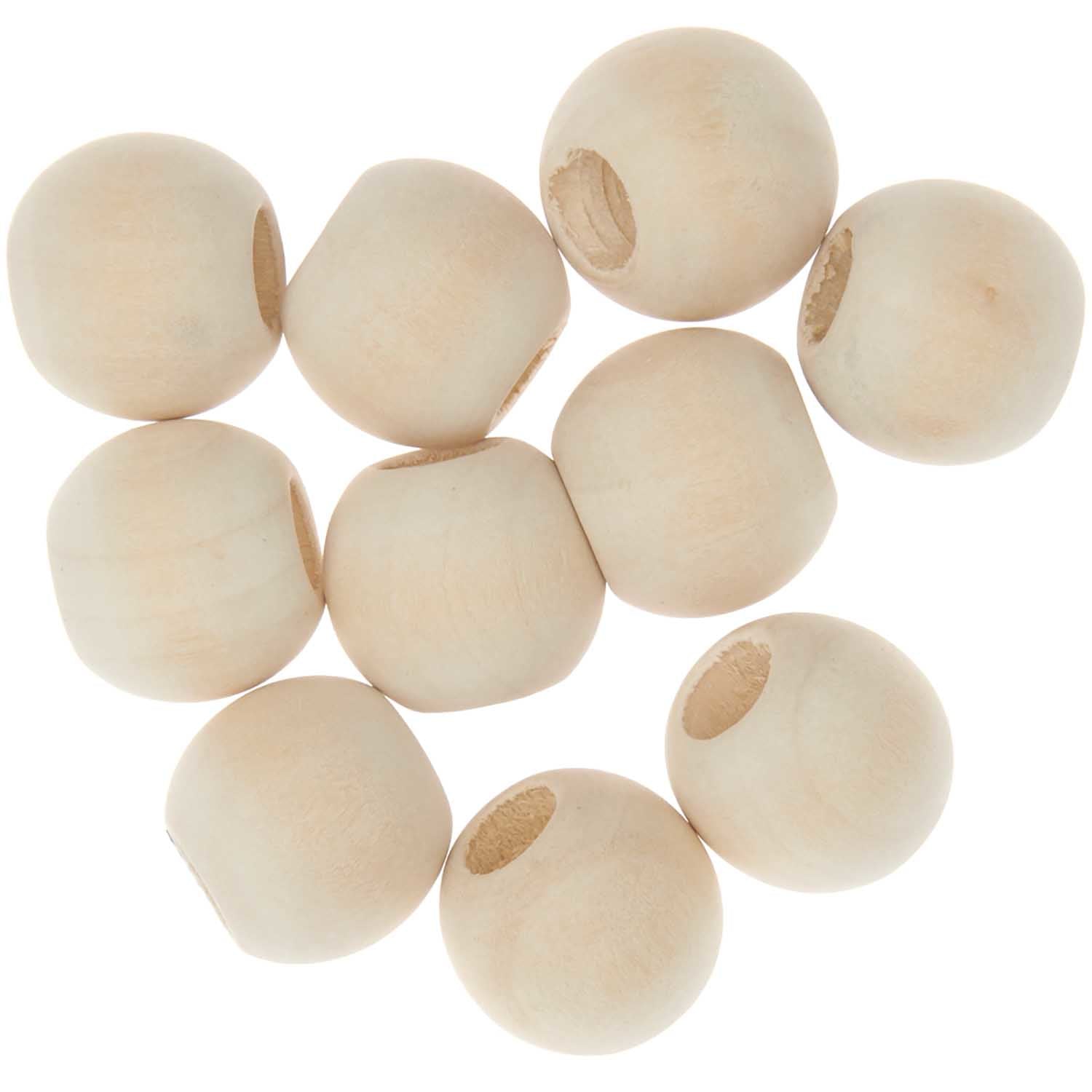 Rico Design Holzperlen Makramee – natur – Ø 20 mm, Loch 10 mm, Grossloch – 10 Stk.