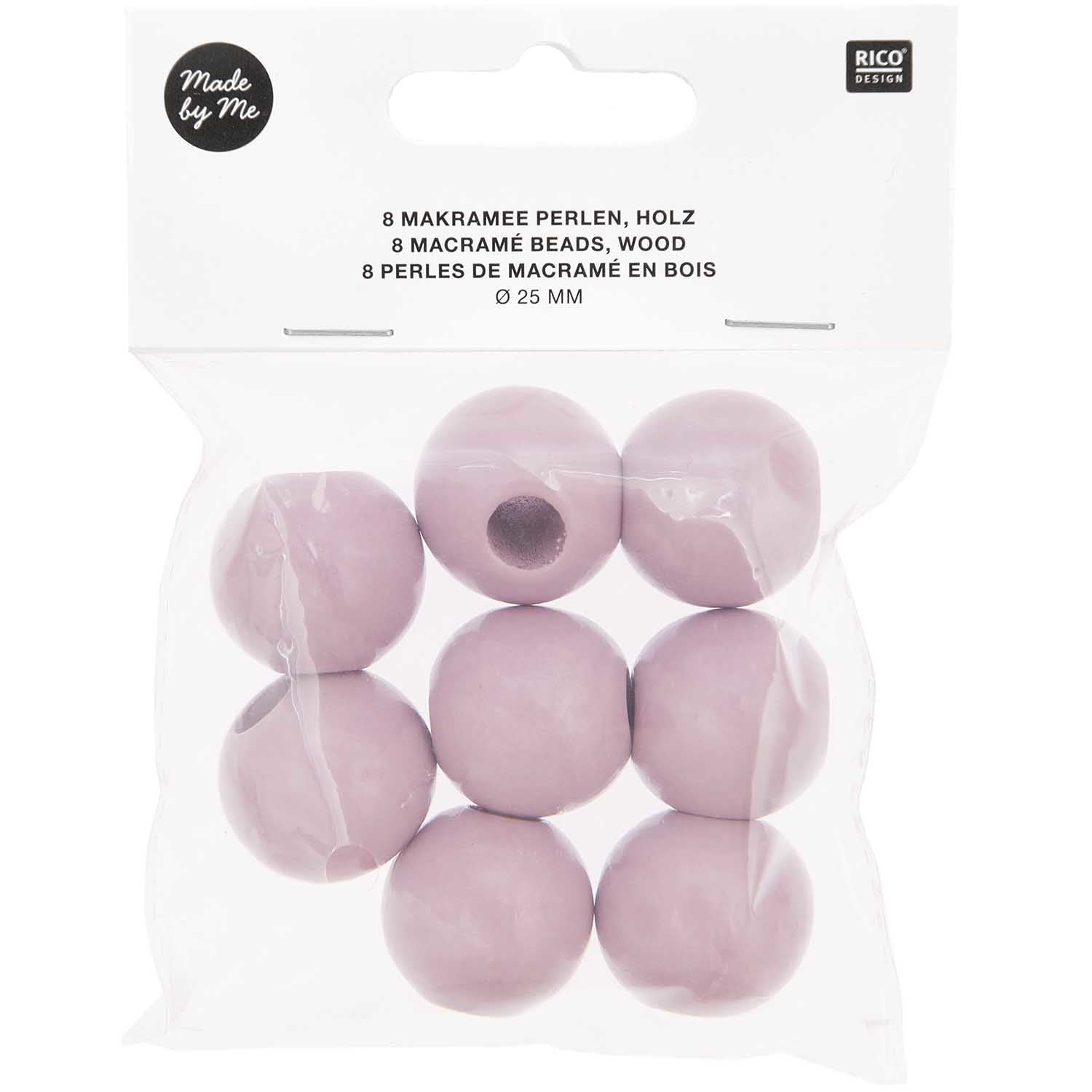 Rico Design Holzperlen, rund – Altrosa – Ø 25 mm, Loch 10 mm, Grossloch – 8 Stk.