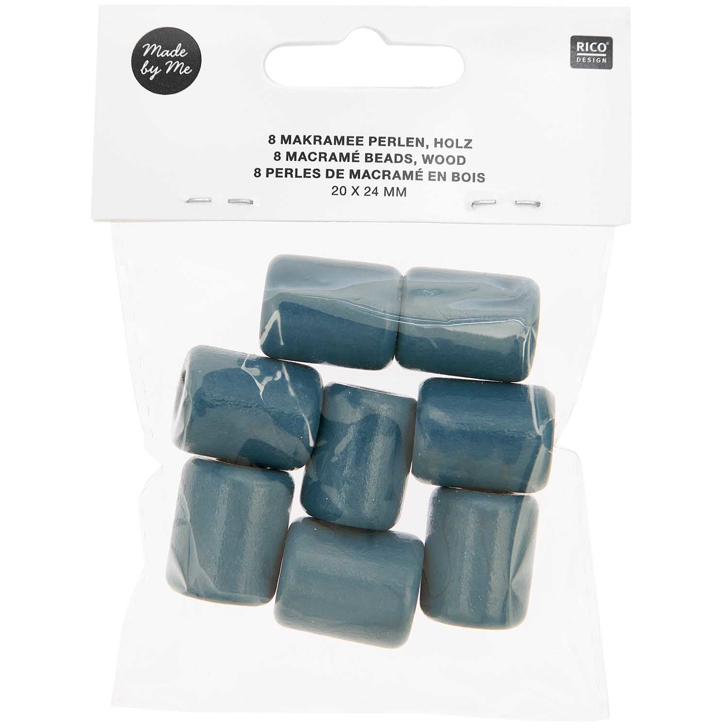 Rico Design Holzperlen, quadratisch – Petrol – 24 × 24 × 24 mm, Loch 10 mm – 8 Stk.