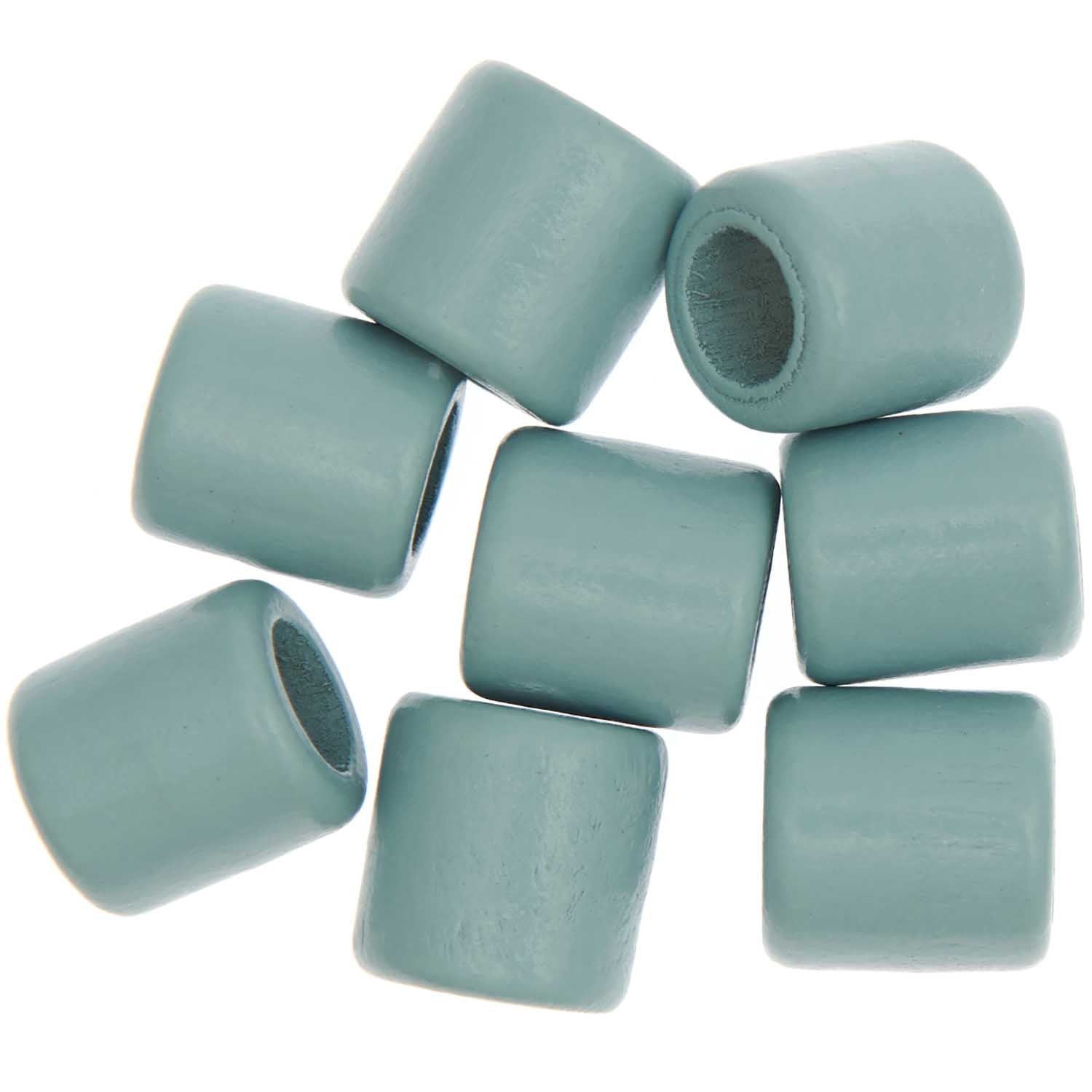 Rico Design Holzperlen, quadratisch – türkis – Ø 17 mm, Loch 10 mm, Grossloch – 8 Stk.