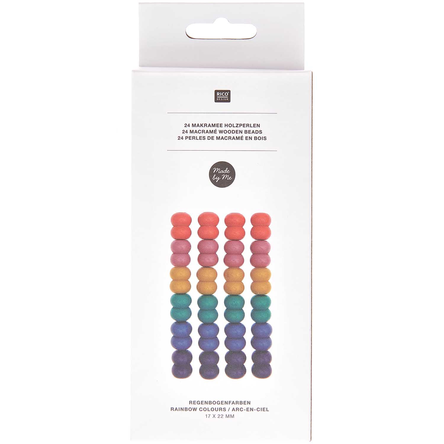 Rico Design Holzperlen Makramee – 17×22 mm, Loch-Ø 8 mm, Mehrfarbig, 24 Stk.