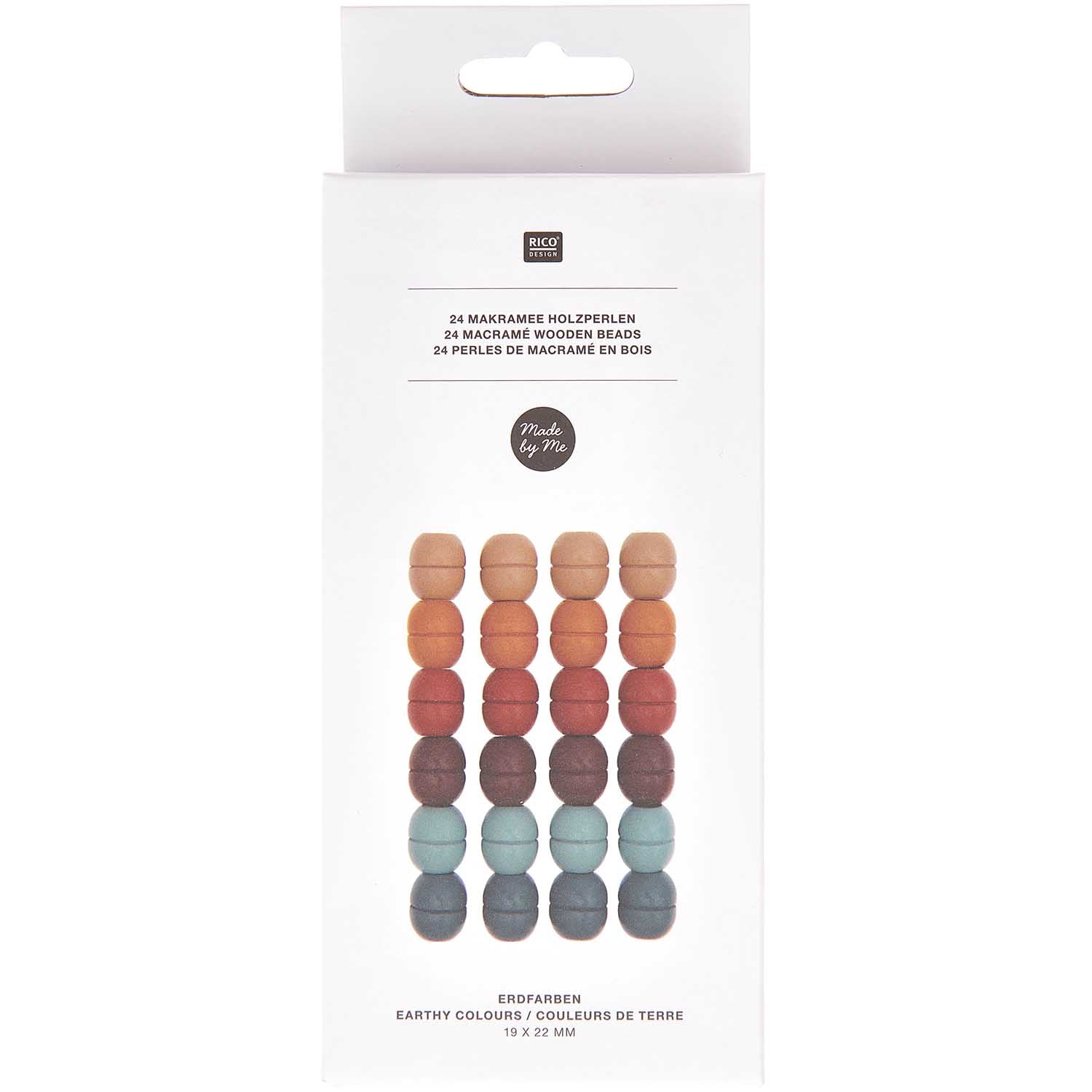 Rico Design Holzperlen – Ø 19 mm, Loch-Ø 8 mm, mehrfarbig, 24 Stk.