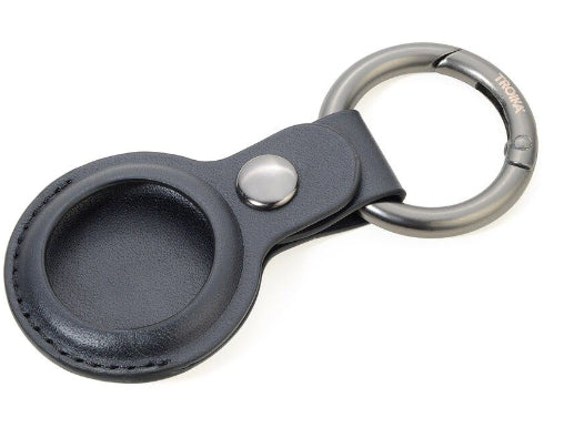 TROIKA AirTag Schlüsselanhänger Rund für AirTag – Schutzhülle, Kunstleder, Schwarz, 88 × 40 × 8 mm