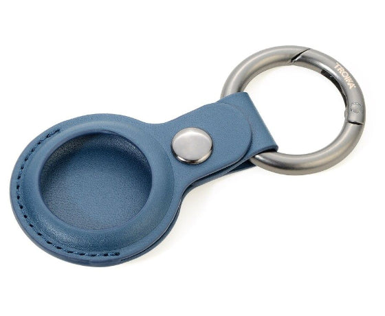 TROIKA AirTag-Hülle Rund für AirTag – mit Schlüsselring, Kunstleder, Blau, Ø 40 mm