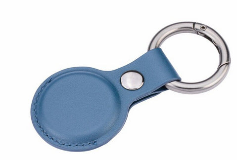 TROIKA AirTag-Hülle Rund für AirTag – mit Schlüsselring, Kunstleder, Blau, Ø 40 mm