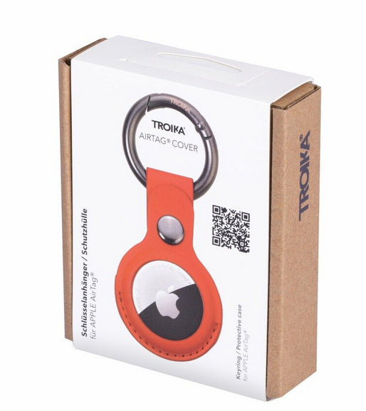 TROIKA AirTag Schlüsselanhänger Rund für AirTag – Schutzhülle, Kunstleder, Rot, 88 × 40 × 8 mm