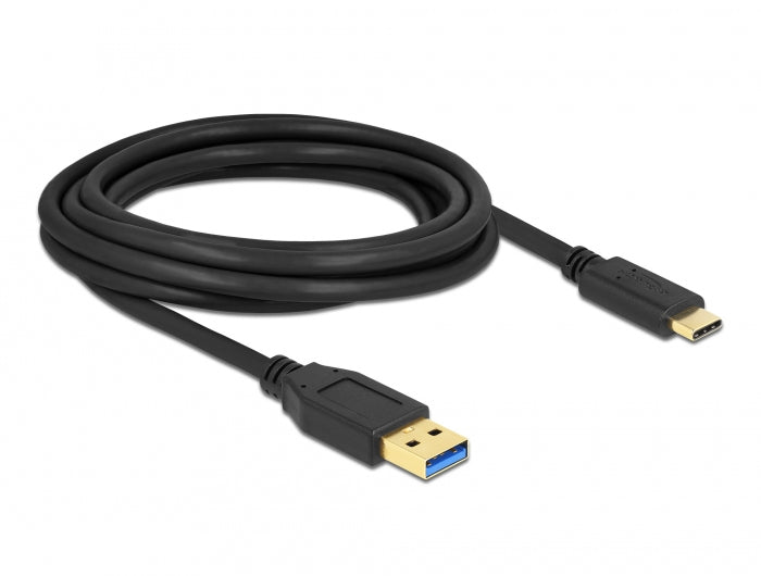 DeLOCK USB-A auf USB-C Kabel – USB 3.2 Gen 1 (5 Gbit/s) – 3 m – Schwarz