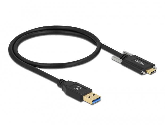 DeLOCK USB-A auf USB-C Kabel – USB 3.2 Gen 2 (10 Gbit/s) – 0,5 m – Verschraubbar – Schwarz
