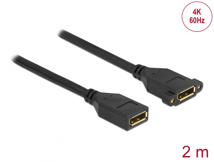 DeLOCK DisplayPort-zu-DisplayPort Verlängerungskabel – 2 m, DisplayPort 1.2, rund, geschirmt, schwarz
