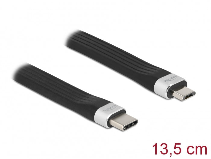 DeLOCK USB-Adapter USB-C auf Micro-USB-B – USB 2.0 (480 Mbps) – Flachbandkabel – Schwarz