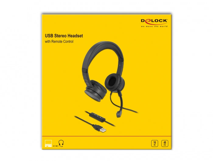 DeLOCK USB Stereo Headset Office-Headset – On-Ear, Stereo, Kabel (USB-A), Schwarz
