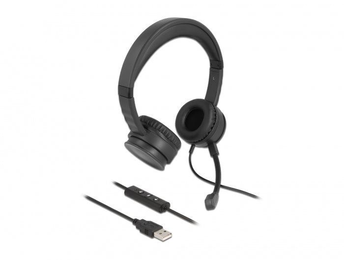 DeLOCK USB Stereo Headset Office-Headset – On-Ear, Stereo, Kabel (USB-A), Schwarz