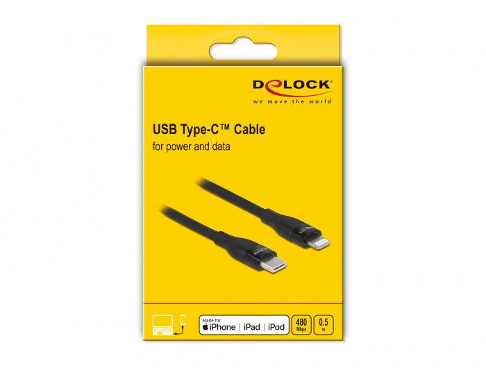 DeLOCK Daten- & Ladekabel – USB-C auf Lightning 0,5 m, MFi zertifiziert, 27 W, Schwarz – für iPhone/iPad