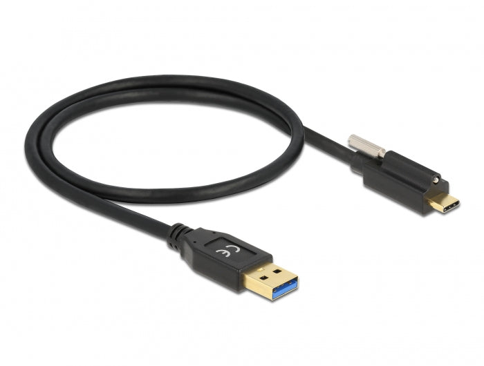 DeLOCK USB-A auf USB-C Kabel – USB 3.2 Gen 2 (10 Gbit/s) – 0,5 m – Verschraubbar – Schwarz