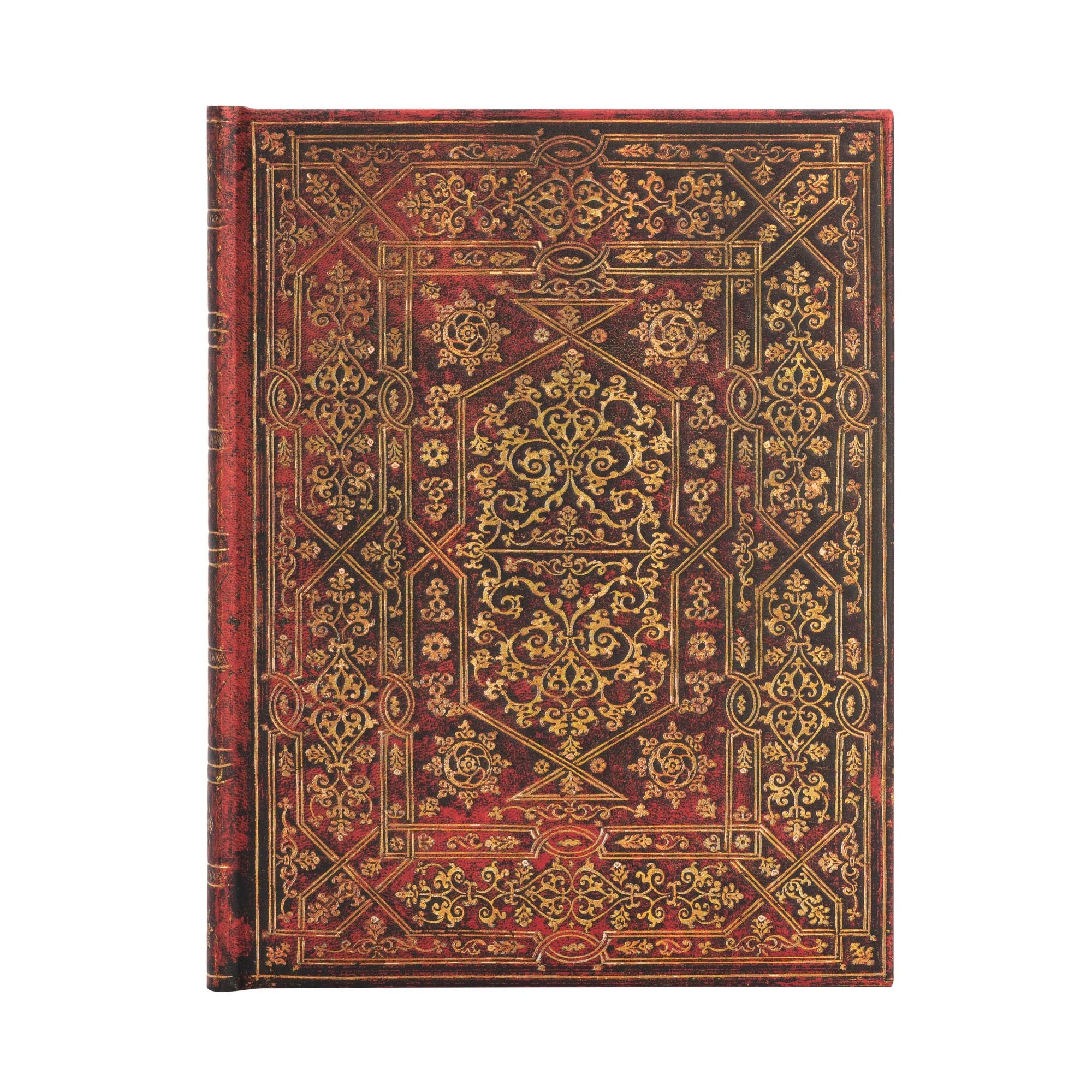 Paperblanks Notizbuch, 180 × 230 mm, liniert, Fadenheftung, Hardcover, 144 Seiten, 120 g/m² – rot, Ornament