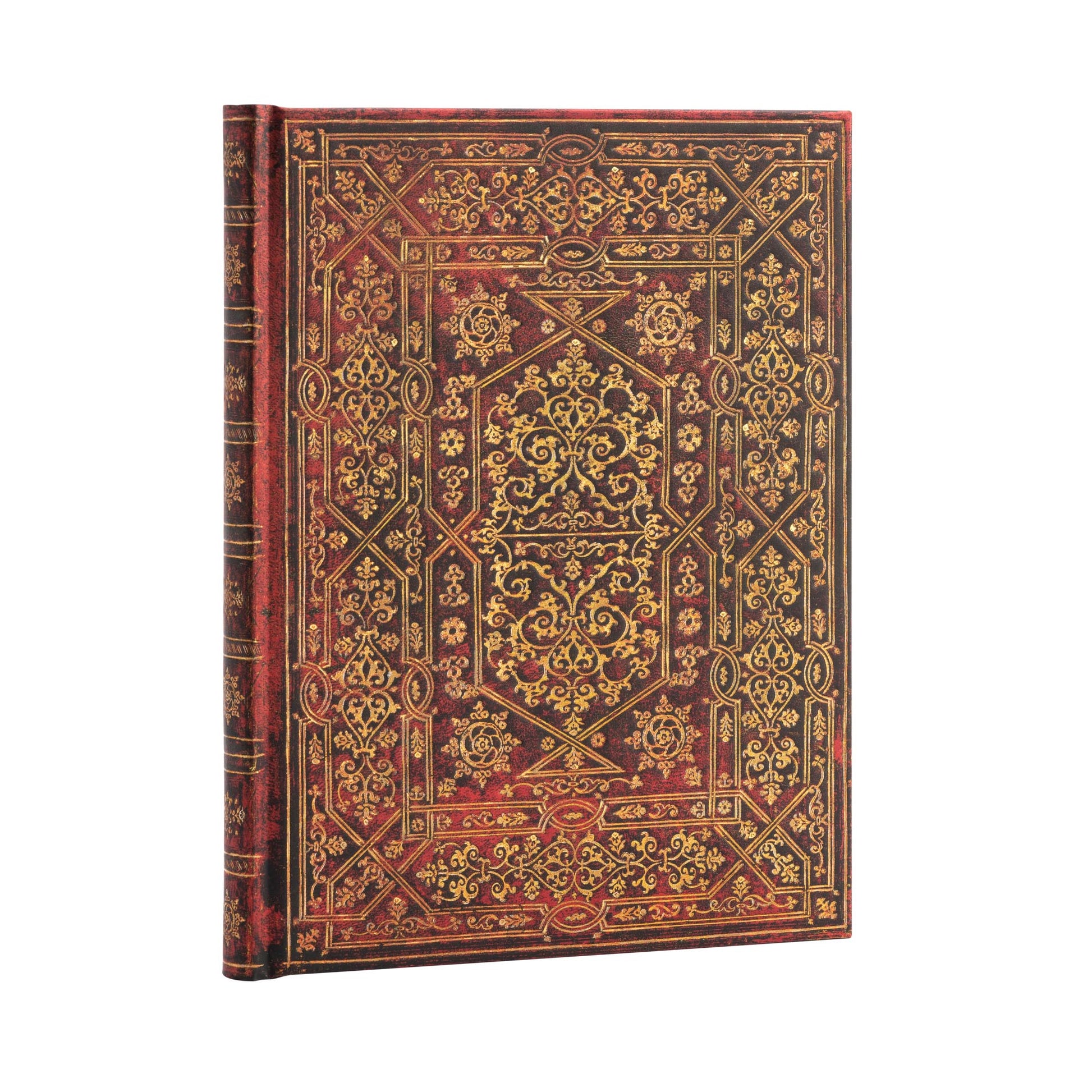 Paperblanks Notizbuch, 180 × 230 mm, liniert, Fadenheftung, Hardcover, 144 Seiten, 120 g/m² – rot, Ornament