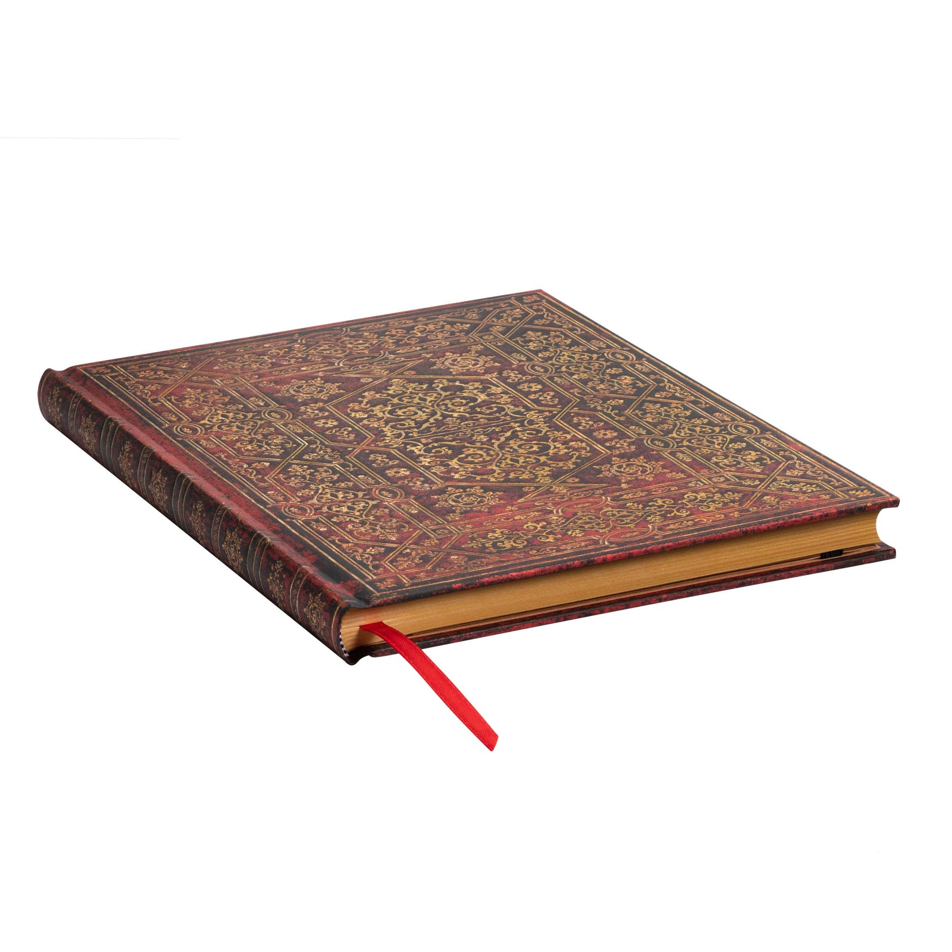 Paperblanks Notizbuch, 180 × 230 mm, liniert, Fadenheftung, Hardcover, 144 Seiten, 120 g/m² – rot, Ornament