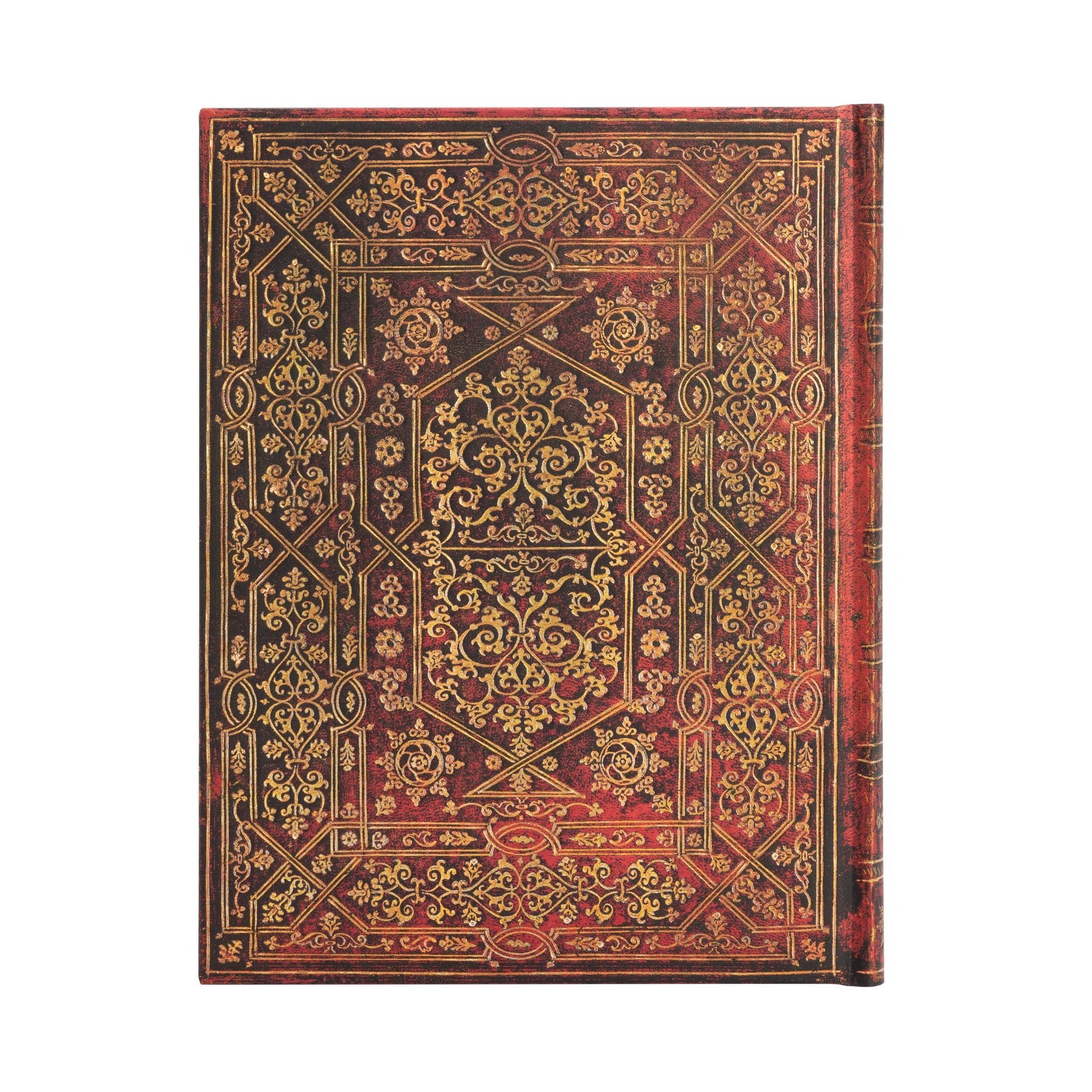 Paperblanks Notizbuch, 180 × 230 mm, liniert, Fadenheftung, Hardcover, 144 Seiten, 120 g/m² – rot, Ornament