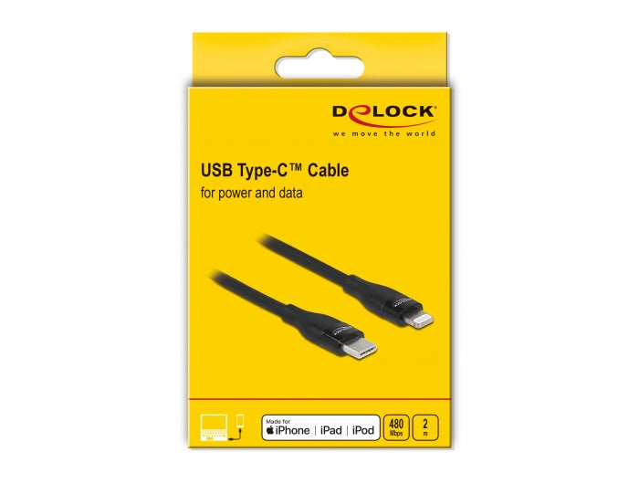 DeLOCK Daten- & Ladekabel – USB-C auf Lightning 2 m, MFi zertifiziert, 27 W, Schwarz – für iPhone/iPad
