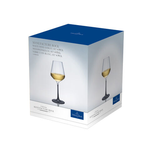 Villeroy & Boch Manufacture Rock Weissweinglas – 0,38 l, Kristallglas, Transparent, 4er Set